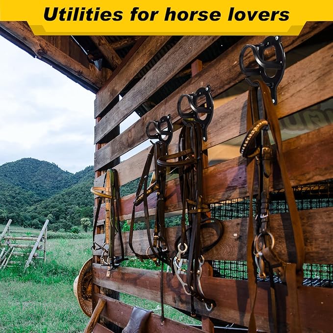 Dunzy 3 Counts Horse Bridle Rack Bracket Bridle Hooks Tack Storage Halter Hanger Metal Holder with Tubes and Screw for Horse Barn Supplies(Black)