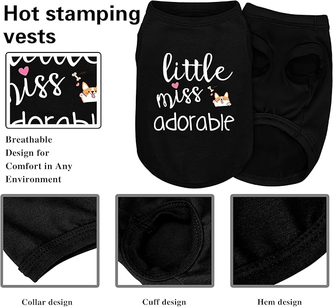 Cotton Dog Shirt with 'Little Miss Adorable' Corgi Head Print, Soft & Breathable Pet Apparel for Small, Medium, and Large Dogs, All-Season Sleeveless Vest, Cute and Comfortable Dog Outfit.Black 3XL