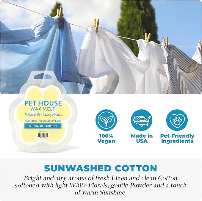 Pet House Sunwashed Cotton Wax Melts - Long-Lasting Plant Based Fresh Linen Scented Wax Melts Pet Friendly Pack of 2