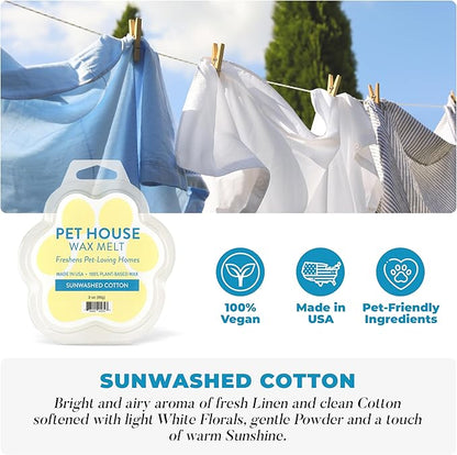 Pet House Sunwashed Cotton Wax Melts - Long-Lasting Plant Based Fresh Linen Scented Wax Melts Pet Friendly Pack of 2