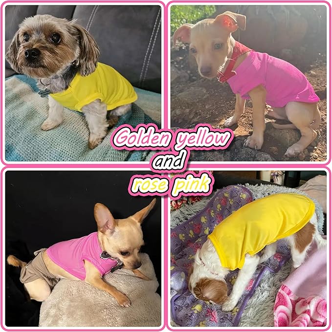2 Pack Solid Color Dog Shirts - Lightweight, Quick Dry, Breathable Pet T-Shirts for Small to Large Dogs - Stretchy, Durable, Ideal for All Seasons and Holidays.Rose red&Yellow M