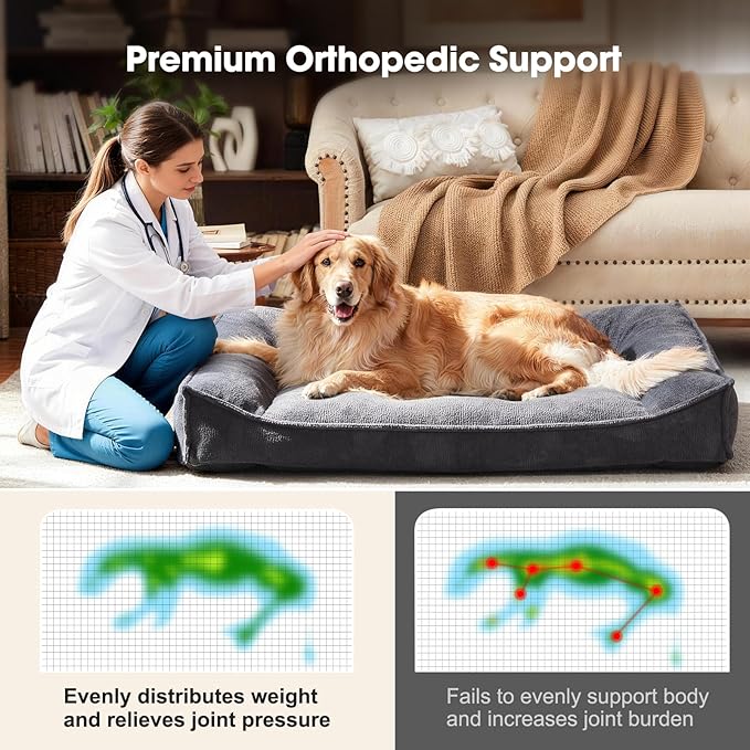 FURTIME Orthopedic Dog Bed Medium Size Dog, Extra Thick Supportive Comfort Pet Sofa, Ergonomic Slant Dog Couch Bed with Removable Washable Cover, Ultra Soft Surface & Non-Slip Bottom, Grey, 35"