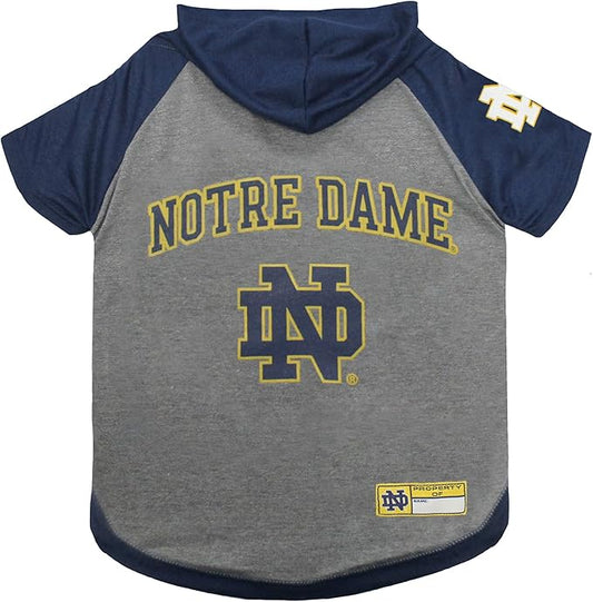 NCAA Notre Dame Fighting Irish Hoodie for Dogs & Cats, Medium Collegiate Licensed Dog Hoody Tee Shirt. Sports Hoody T-Shirt for Pets. College Sporty Dog Hoodie Shirt.