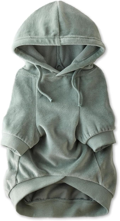 Pet Passion Cooper II Organic Cotton Velour Dog Hoodie Pet Coat for Small, Medium and Large Dogs, Sage, Medium (20-45 lbs)