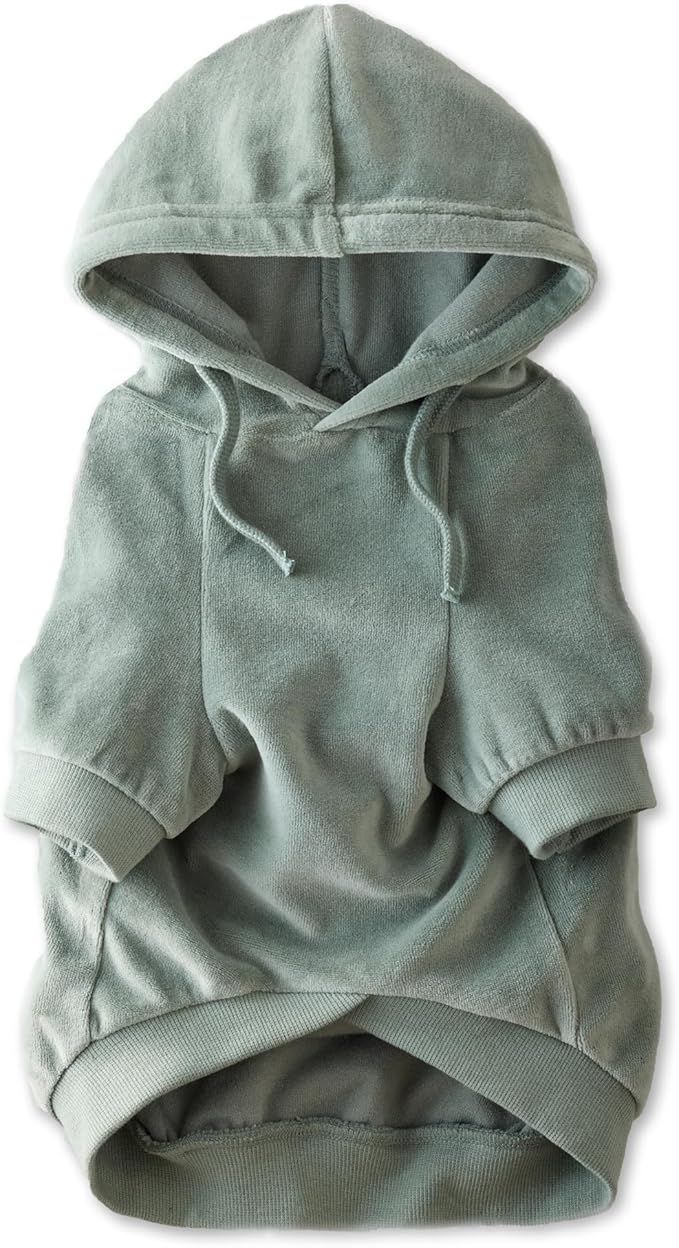 Pet Passion Cooper II Organic Cotton Velour Dog Hoodie Pet Coat for Small, Medium and Large Dogs, Sage, XX-Small (4-7 lbs)
