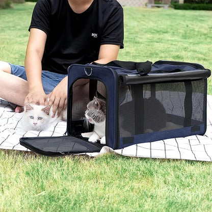 GAPZER Medium Cat Carrier Large Cat 15 lbs+ Soft Pet Carrier Small Puppy/Ventilated 2 Kittens Car Travel Bag Case/Comfy Big Maine Coons 25 Pounds/Soft-Sided Mesh Kitty Products Dark Blue