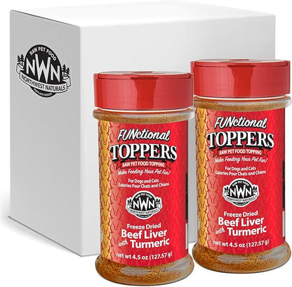 Northwest Naturals Freeze-Dried Beef Liver with Turmeric - Functional Topper for Dogs and Cats- Healthy, Limited Ingredients, Human Grade Pet Food, All Natural, Proudly Made in USA, 4.5 Oz (Pack of 2)