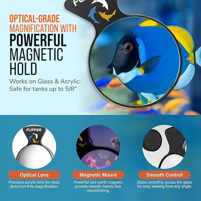 Flipper DeepSee 5" Magnetic Aquarium Viewer – Optical-Grade Magnifying Lens for Glass & Acrylic Tanks up to 5/8" Thick – Hands-Free Underwater Viewing for Fish, Corals & Aquarium Photography – Black