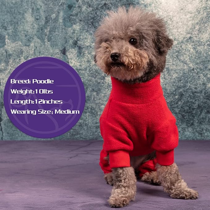 cyeollo Dog Pajamas Turtleneck Thermal Dog Pjs Fleece Stretch Jumpsuits Warm Pet Clothes Doggie Outfits for Small Dogs Color Red