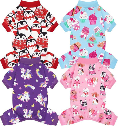 XPUDAC 4 Pack Dog Pajamas Cute Soft Dog Clothes for Small Medium Dogs Boy Girl Stretchy Pjs Jammies Outfit Puppy Onesies, X-Small