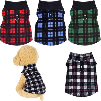 Rbenxia 4 Pieces Buffalo Plaid Dog Sweaters with Leash Ring Soft Fleece Vest Dog Pullover Warm Jacket Pet Dog Clothes Winter Dogs Outfits for Small Puppy Cat Pets (X-Large)