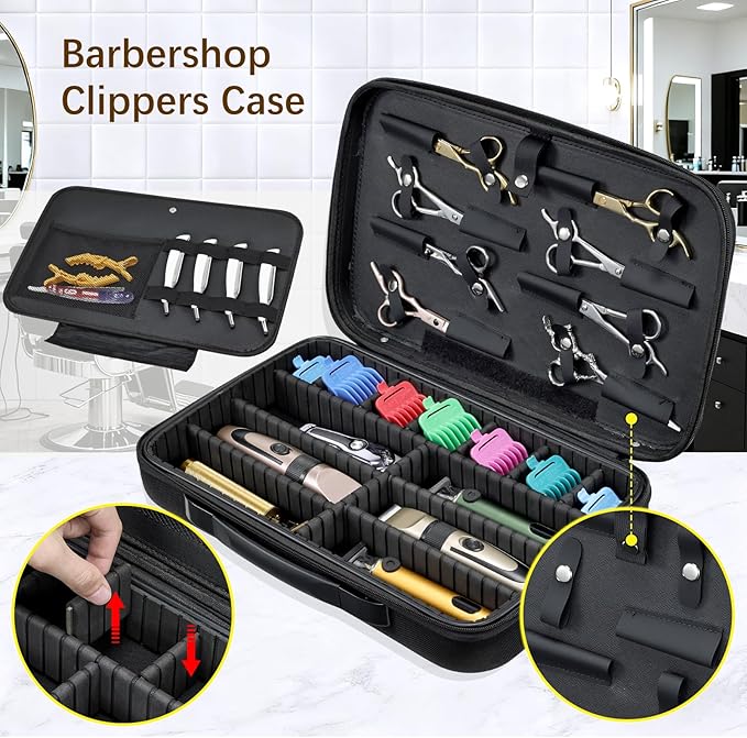 Yueieoun Barber Clippers Case for Travel, 17-inch X-Large Hair Cutting Supplies Bag for Groomer, Trimmer Razor Storage Case for Men, Pet Grooming Kits Organizer for Ufree/for Wahl/for Andis - Black