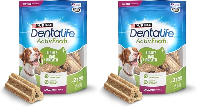 Dentalife ActivFresh Dog Chews for Small and Medium Dogs 20-40 lbs., Dental to Freshen Breath, Chicken Flavor, 15.5 oz., 21-21 ct. Pouch (Pack of 2)