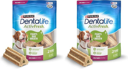 Dentalife ActivFresh Dog Chews for Small and Medium Dogs 20-40 lbs., Dental to Freshen Breath, Chicken Flavor, 15.5 oz., 21-21 ct. Pouch (Pack of 2)