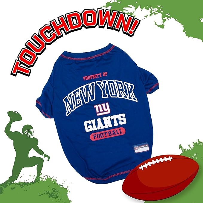 NFL New York Giants Dog T-shirt Large. - Licensed Shirt for Pets Team Colored with Team Logos- Premium Stretchable Materials for the comfort of your Dog & Cat