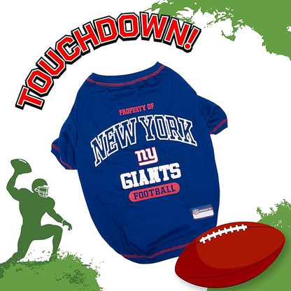 NFL New York Giants Dog T-shirt X-Small. Licensed Shirt for Pets Team Colored with Team Logos. Premium Stretchable Materials for the comfort of your Dog & Cat