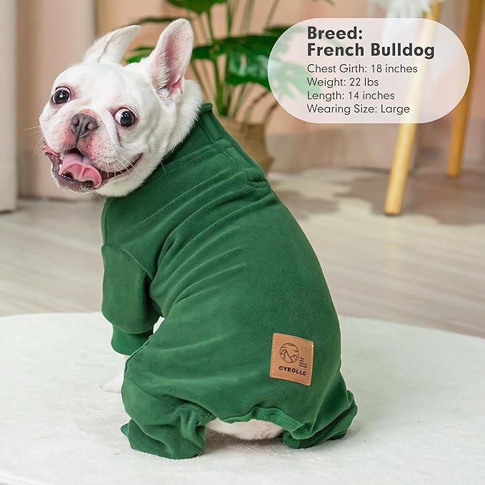 cyeollo Dog Pajamas Large, Stretchable Fleece Pet Onesie Coat for Small Dogs Pjs Warm Doggie Jumpsuit Soft Cold Weather Dog Clothes Outfits, Green L