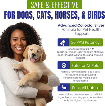 Holistic Pet Care Colloidal Silver for Dogs, Cats, Horses & Birds – 20 PPM Wound Care, Hot Spot Treatment, Skin Relief & Immune Support – All-Natural Pet Colloidal Silver Solution, Refill Bottle(1Gal)