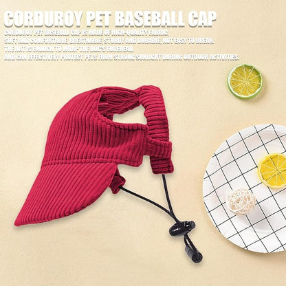 Dog Baseball Cap, Dog Cat Summer Beach Visor Hat with Ear Holes, Adjustable Puppy Sunbonnet Headdress (Red, Medium)