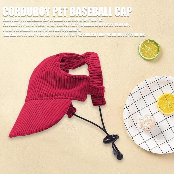 Dog Baseball Cap, Dog Cat Summer Beach Visor Hat with Ear Holes, Adjustable Puppy Sunbonnet Headdress (Red, X-Small)