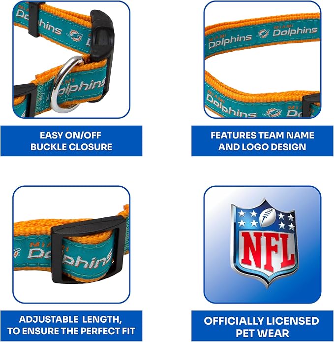 Pets First NFL Miami Dolphins Licensed PET COLLAR, Small - Heavy-Duty, Strong, and Durable Dog Collar. Available in 31 Football Teams and 4 Sizes