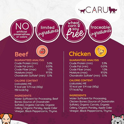 Caru Free Range Chicken Bone Broth For Dogs And Cats, Moistens Dry Food Or Pour Over Freeze Dried Raw Food, Grain And Gluten Free, Non-Gmo Ingredients (1.1 Lbs)