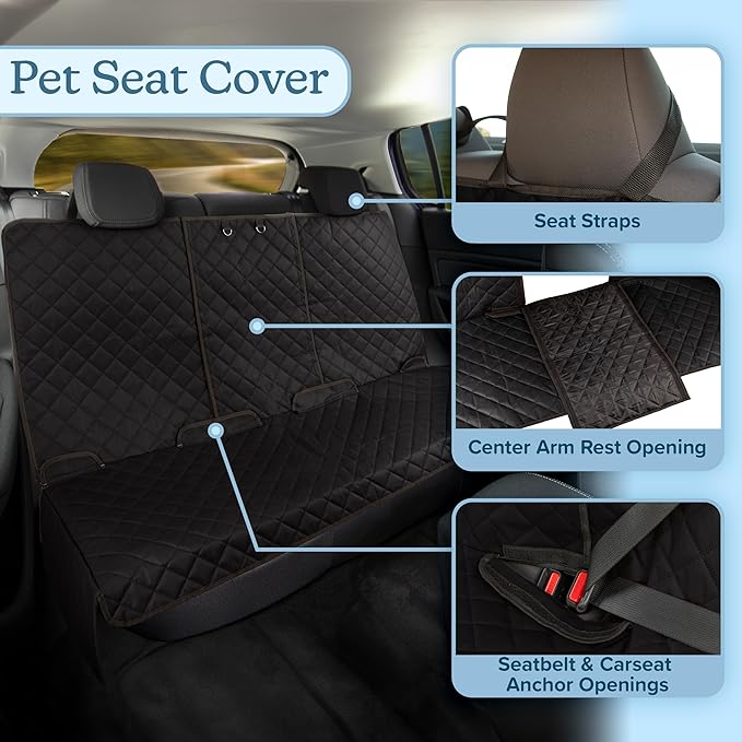 Dog Car Seat Cover for Back Seat - Water-Resistant Car Seat Protector for Cars, Trucks, and SUVs - Seat Cover Protects from Scratches, Mud, Pet Hair and Accidents - Car Accessories by PETMAKER (Black)