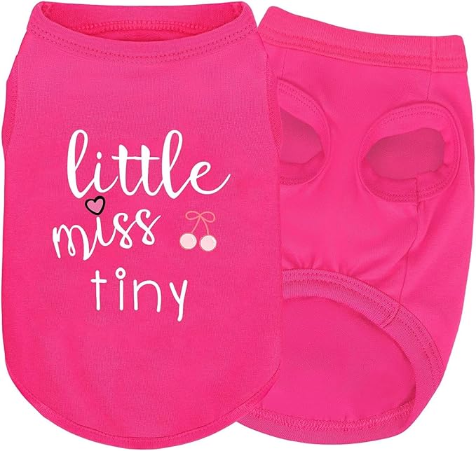 Pink Cotton Dog Shirt with 'Little Miss Tiny' Print, Soft & Breathable Pet Apparel for Small to Large Dogs, All-Season Sleeveless Vest, Cute and Comfortable Dog Outfit.Pink CherryM