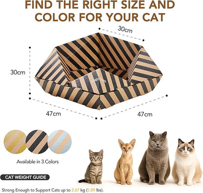 PETNOVO Foldable Cat Bed & House for Travel – Origami Cardboard Cat House with Built-in Honeycomb Scratcher Pad, No-Tools Assembly, FSC-Certified Recyclable, Black, 18.5" L x 18.5" W x 11.8" H