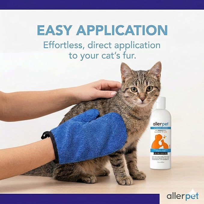 Allerpet Cat Dander Remover w/Free Applicator Mitt - Effective Cat Dander Reduction - Anti Allergen Solution Made in USA - 2 Pack (12oz)