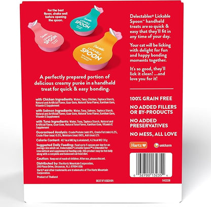 Delectables Lickable Spoon Handheld Wet Cat Treats Made with Real Tuna, Creamy Puree, Mess Free, Quick & Easy, Grain-Free, No Added Fillers, No Added Preservatives, Variety Pack 40ct