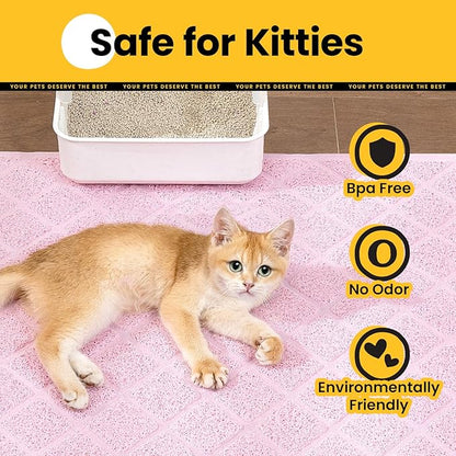Conlun Cat Litter Mat Litter Trapping Mat, 24" x 17" Premium Durable PVC Grid Mesh with Scatter Control, Non-slip, Less Waste Cat Litter Box Mat, Pink