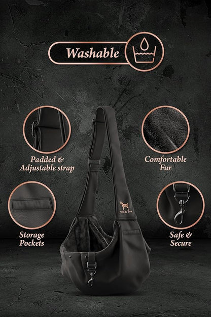Noah & Paw Dog Sling Carrier for Small Dogs 5-18lb, Dog Sling for Small Dogs and Cats, Dog Carrier with Adjustable Padded Strap, Premium Twill, Lined with Fur, Double Safety Feature, Machine Washable