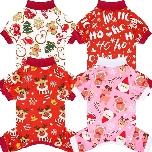 XPUDAC 4 Pack Christmas Dog Pajamas Comfy Dog Clothes for Small Medium Dogs Girl Boy Holiday Pet Outfit Puppy Onesie Cat Pjs Jammies, S