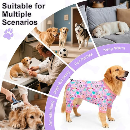 Bienbee Dog Pajamas, 4 Pack Dog Recovery Suit Shedding Suit Cute Soft Puppy Clothes Dogs Pjs Onesies Jammies Adjustable Breathable & Stretchy Clothes for Small Medium Large Dogs Girl Boy Puppy-2XL