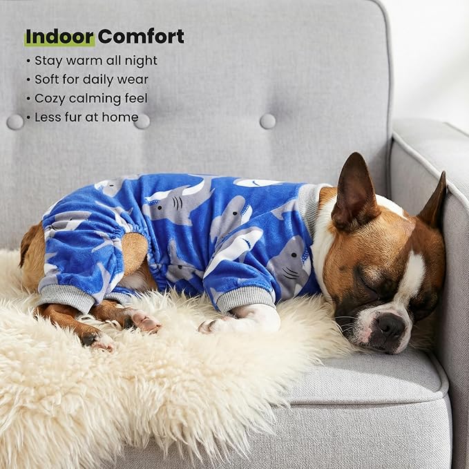 Fitwarm Shark Dog Pajamas, Dog Clothes for Small Dogs Girl Boy, Pet Onesie with Feet, Cat Outfit, Lightweight Velvet, Royal Blue, Medium