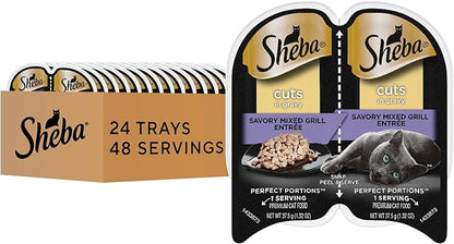 Sheba Perfect Portions Wet Cat Food Cuts in Gravy, Cat Food Wet Recipe, Savory Mixed Grill Entree, 2.6 oz. Twin-Pack Trays (24 Count, 48 Servings)