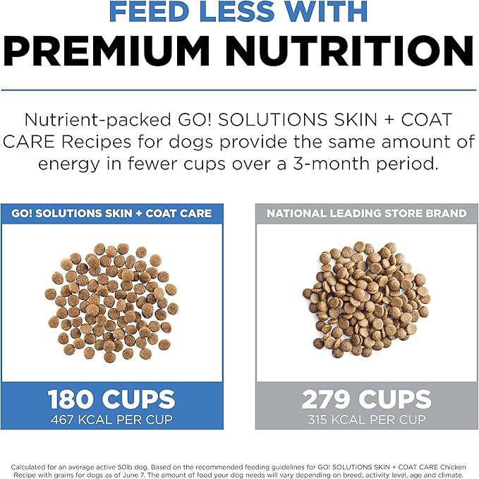 Go! Solutions Skin + Coat Care Chicken Dry Dog Food with Grains, Healthy Kibble with Omega-3s & 6s for Soft, Shiny Fur, for Puppies, Adults, & Seniors, 3.5 lb Bag (Pack of 2)