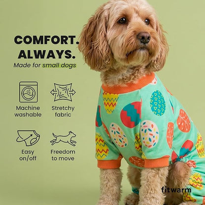 Fitwarm Easter Egg Dog Pajamas, Holiday Dog Clothes for Small Dogs Girl Boy, Pet Easter Outfit, Puppy Cat Onesie, Lightweight Velvet, Light Green, Orange, XL