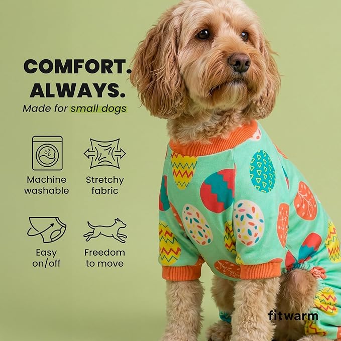 Fitwarm Easter Egg Dog Pajamas, Holiday Dog Clothes for Small Dogs Girl Boy, Pet Easter Outfit, Puppy Cat Onesie, Lightweight Velvet, Light Green, Orange, XXL