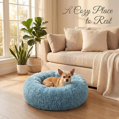 Tiny Dog Bed 15 Inch for Extra Small Dogs,Washable Puppy Bed,Soft Faux Fur Calming Donut Bed for Chihuahua Yorkie Maltese Pomeranian,Blue