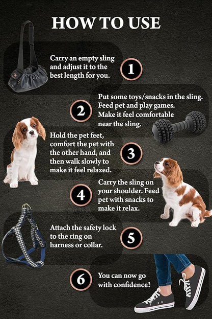 Noah & Paw Dog Sling Carrier for Small Dogs 5-18lb, Dog Sling for Small Dogs and Cats, Dog Carrier with Adjustable Padded Strap, Vegan Leather Lined with Fur, Double Safety Feature, Machine Washable