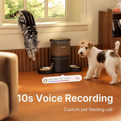 Automatic Cat Feeder for 2 Cats, Dual Cat Feeder with 5G WiFi APP | Cat Food Dispenser App Control, Timed Precise Feeding, Portion Control, 5L Auto Pet Feeder, Double Stainless, Voice Recorder