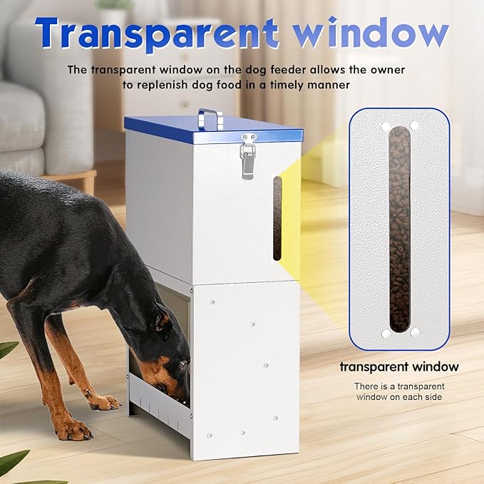 Automatic Dog Feeder Large Breed, Outdoor and Indoor Dog Food Dispenser, Large Capacity Automatic Gravity Feed Dispenser Suitable for Small, Medium, and Large Dog Breeds (Blue)