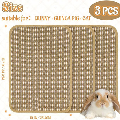 Rabbit Scratching Pad, Sisal Scratching Pad for Bunny, Guinea Pig, Cat. Resting Mats for Cages, Forage Grass Mat Indoor Essentials Accessories (3PCS)