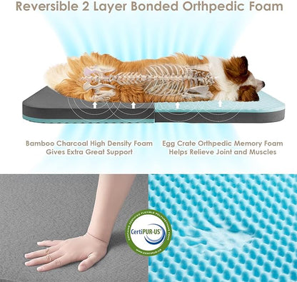 EHEYCIGA Foldable XXL Dog Bed for Large Sized Dog, 54"x38"x7.5" Faux Fur Fluffy Pet Couch Bed, Orthopedic Calming Memory Foam Big Pet Bed, Washable Pet Sofa Bed with Non-Slip Bottom, Brown