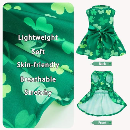 PUPTECK Print Dog St. Patrick's Day Dress Pet Costumes Apparel with Cute Bowtie Puppy Clothes Outfit, Shamrock S
