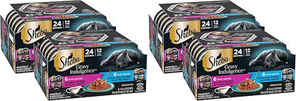 Sheba Gravy Indulgence Adult Wet Cat Food Salmon Entree in Extra Gravy and White Fish Entree Variety Pack,2.6 oz. -Pack Trays,(,24 Servings),12 Count (Pack of 4)