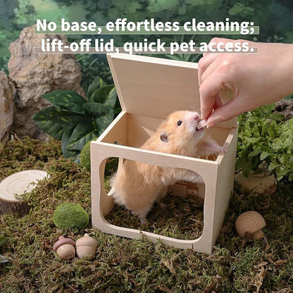 Marchul Hamster Hideout Wooden House Chamber Small Animals Pets Tunnel Exploring Toys for Dwarf Hamsters, Syrian Hamsters, Gerbils, Hedgehogs, Rats, Mice (Bed Room)