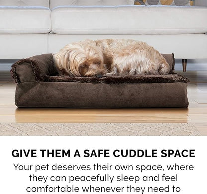 Furhaven Orthopedic Dog Bed for Large/Medium Dogs w/ Removable Bolsters & Washable Cover, For Dogs Up to 55 lbs - Plush & Velvet L Shaped Chaise - Sable Brown, Large